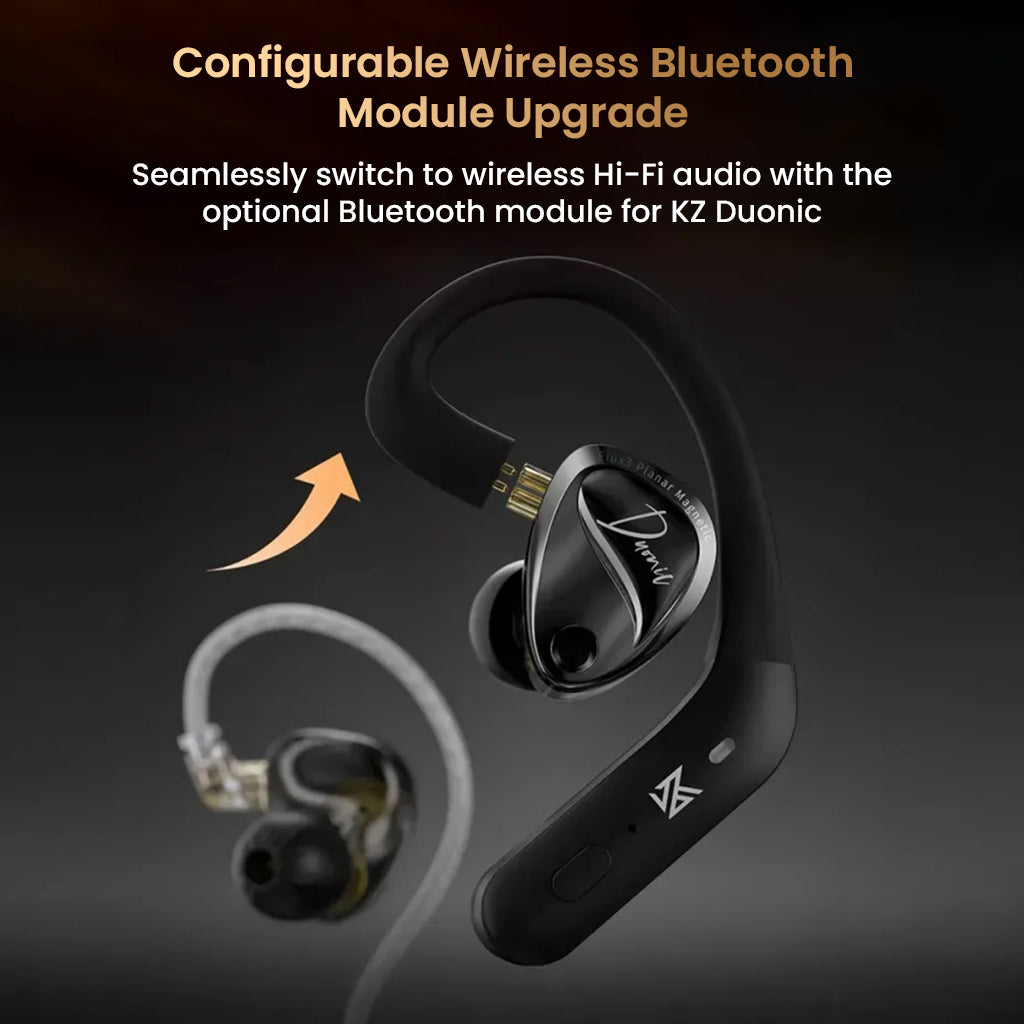 KZ Duonic IEM with optional Bluetooth module upgrade for wireless Hi-Fi audio and seamless connectivity.