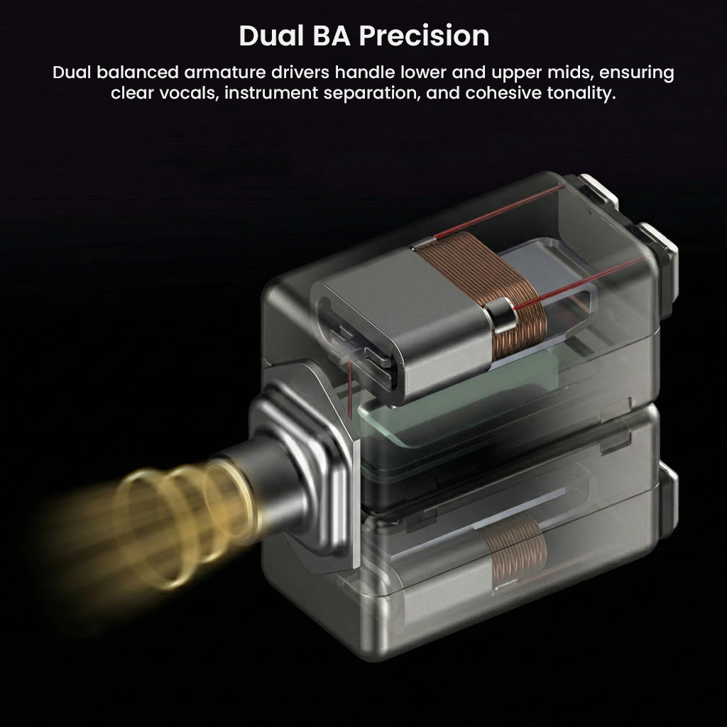 Dual balanced armature drivers in SIMGOT SuperMix 5 ensure precise mids and clear vocals for professional-grade audio clarity.