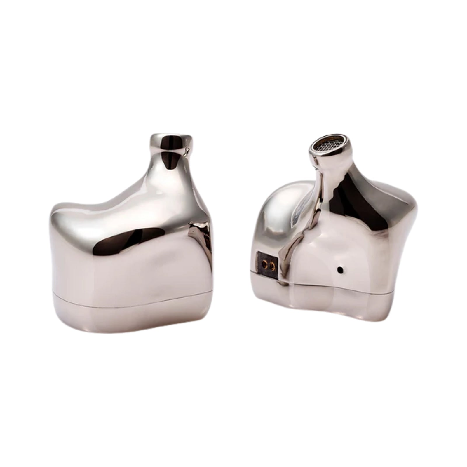 Silver metallic in-ear monitors with sleek, modern design