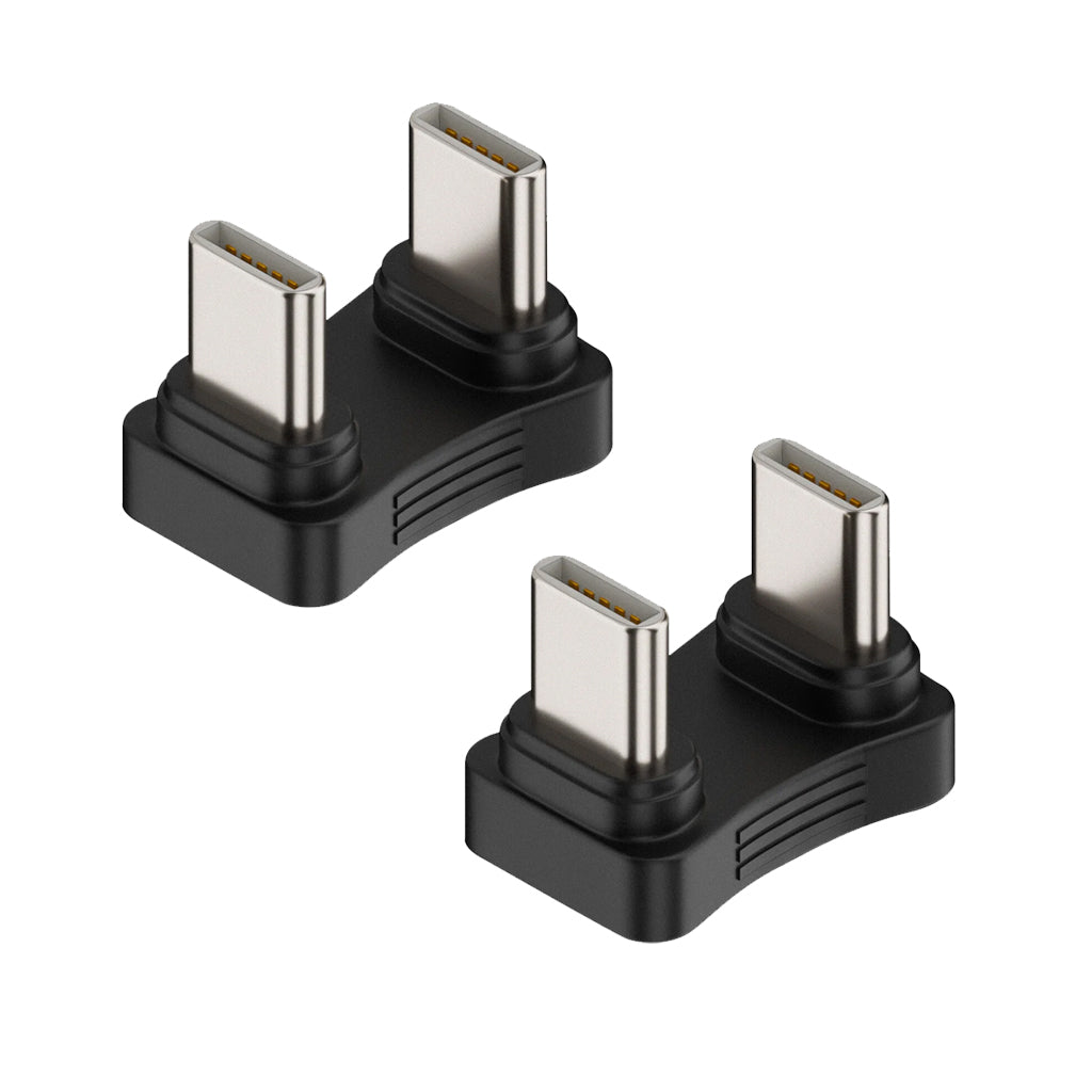 TECPHILE U PD Adapter with U-shaped Type-C to USB-C male connectors, supports 480Mbps data transfer and PD charging, ideal for tight spaces.