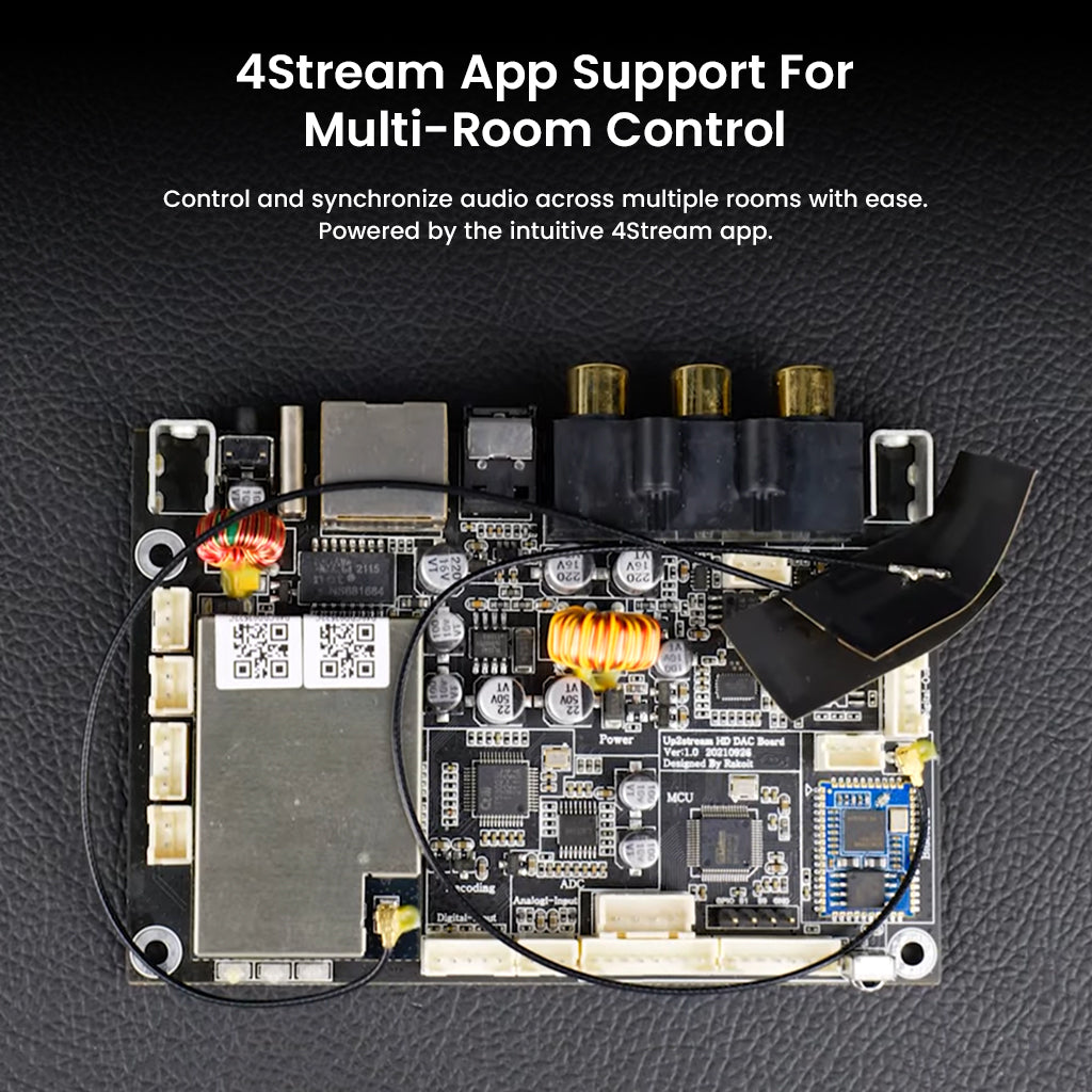 Arylic Up2Stream HD DAC board supports 4Stream app for synchronized multi-room audio control and streaming.