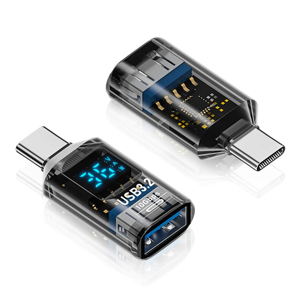 TECPHILE- 100W Type C Male to USB Female OTG Adapter with Digital Display - 15