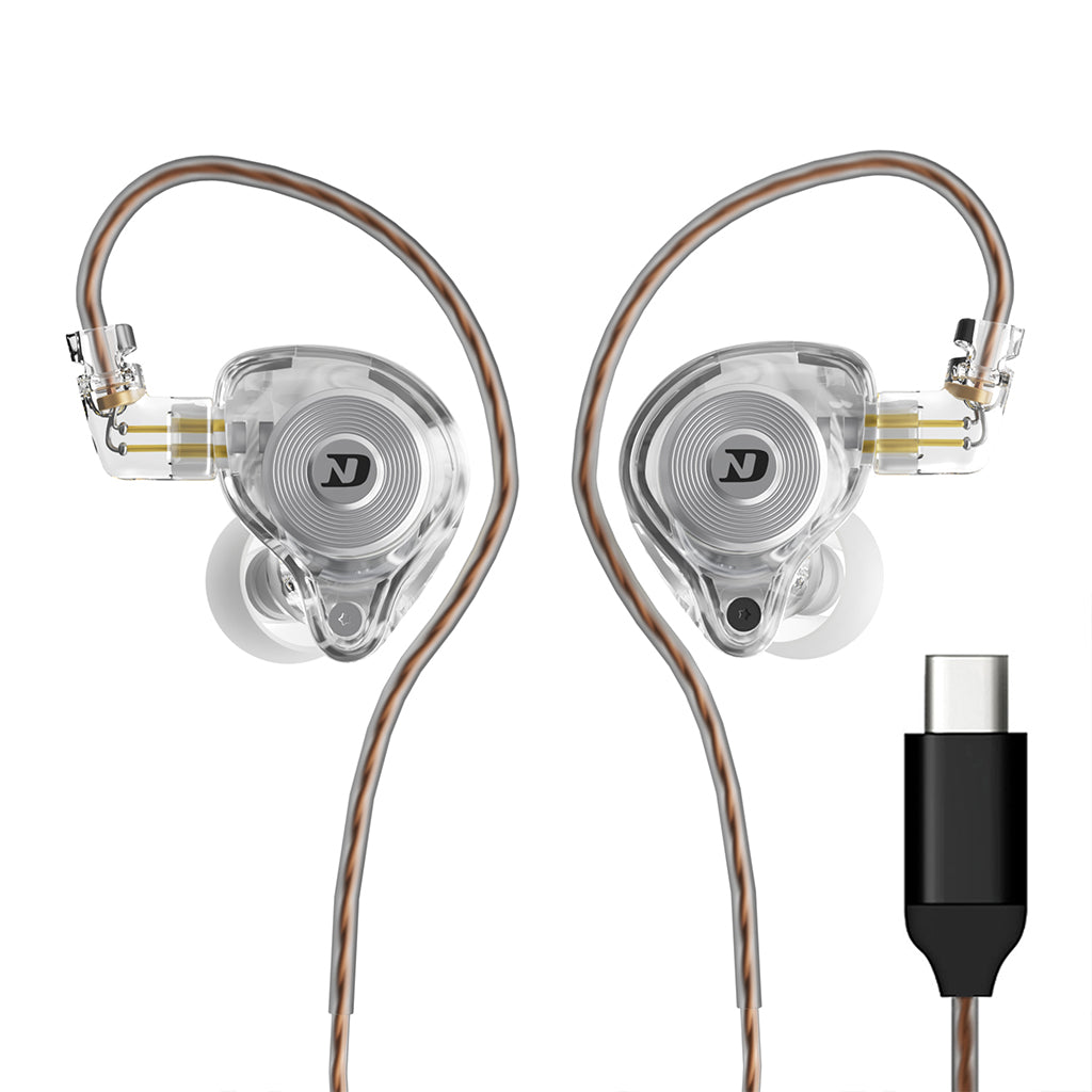 ND LEO 10mm dynamic driver in-ear monitors with transparent shells and copper braided cable