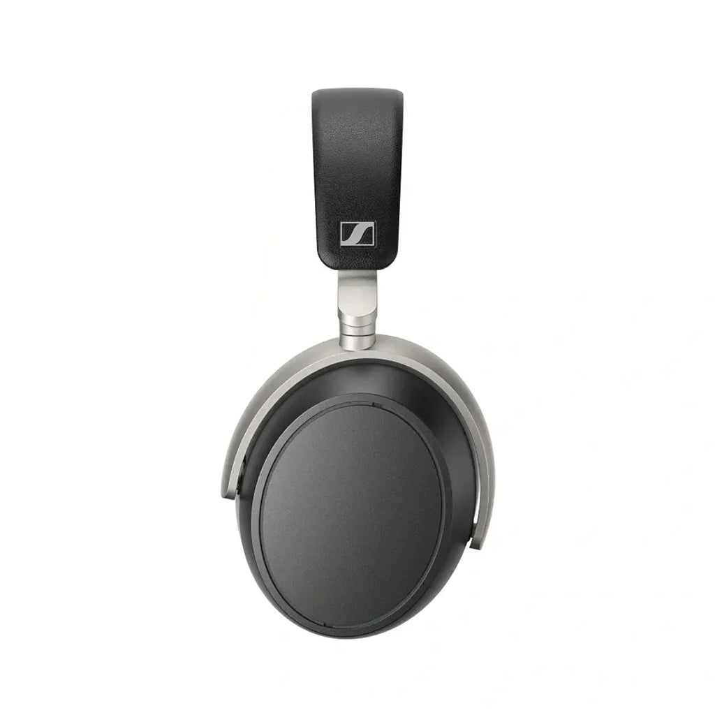 Side profile of Sennheiser HDB 630 wireless headphones showcasing sleek matte black earcup and padded headband design.