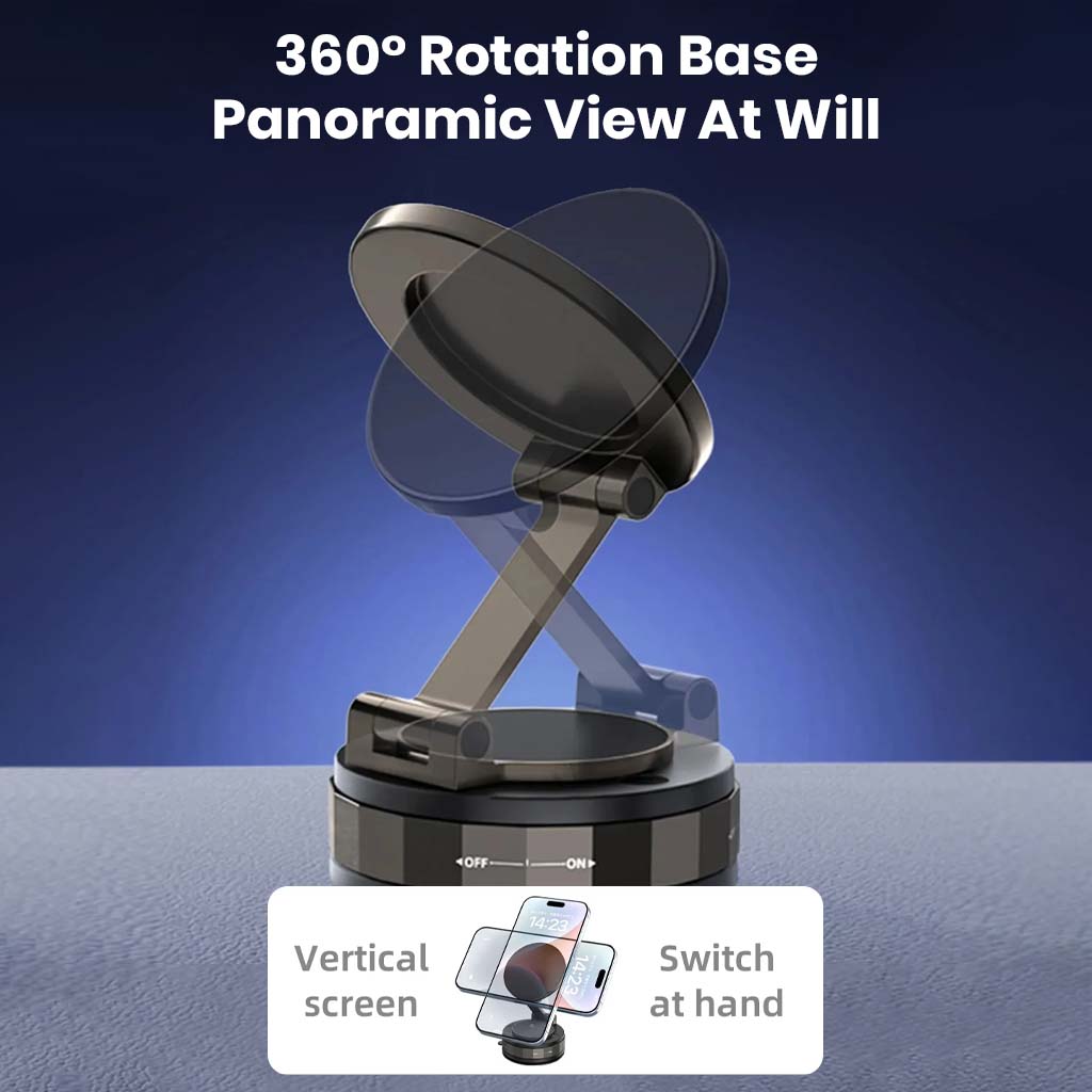 TECPHILE T30 phone holder with 360° rotation base allows panoramic viewing and easy switching between vertical and horizontal modes.