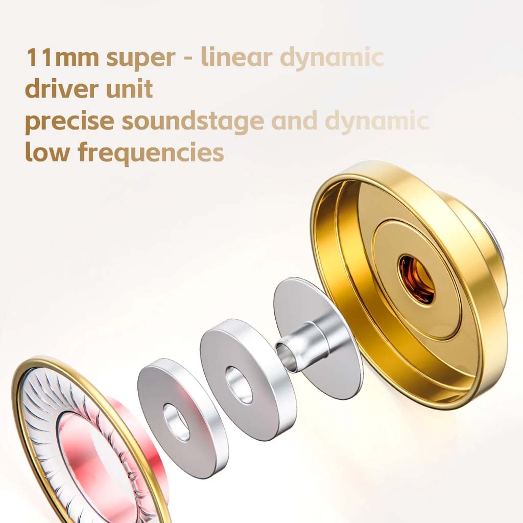 Exploded view of QKZ-AK6 IEM's 11mm dynamic driver unit, showcasing precise soundstage and enhanced low-frequency output.