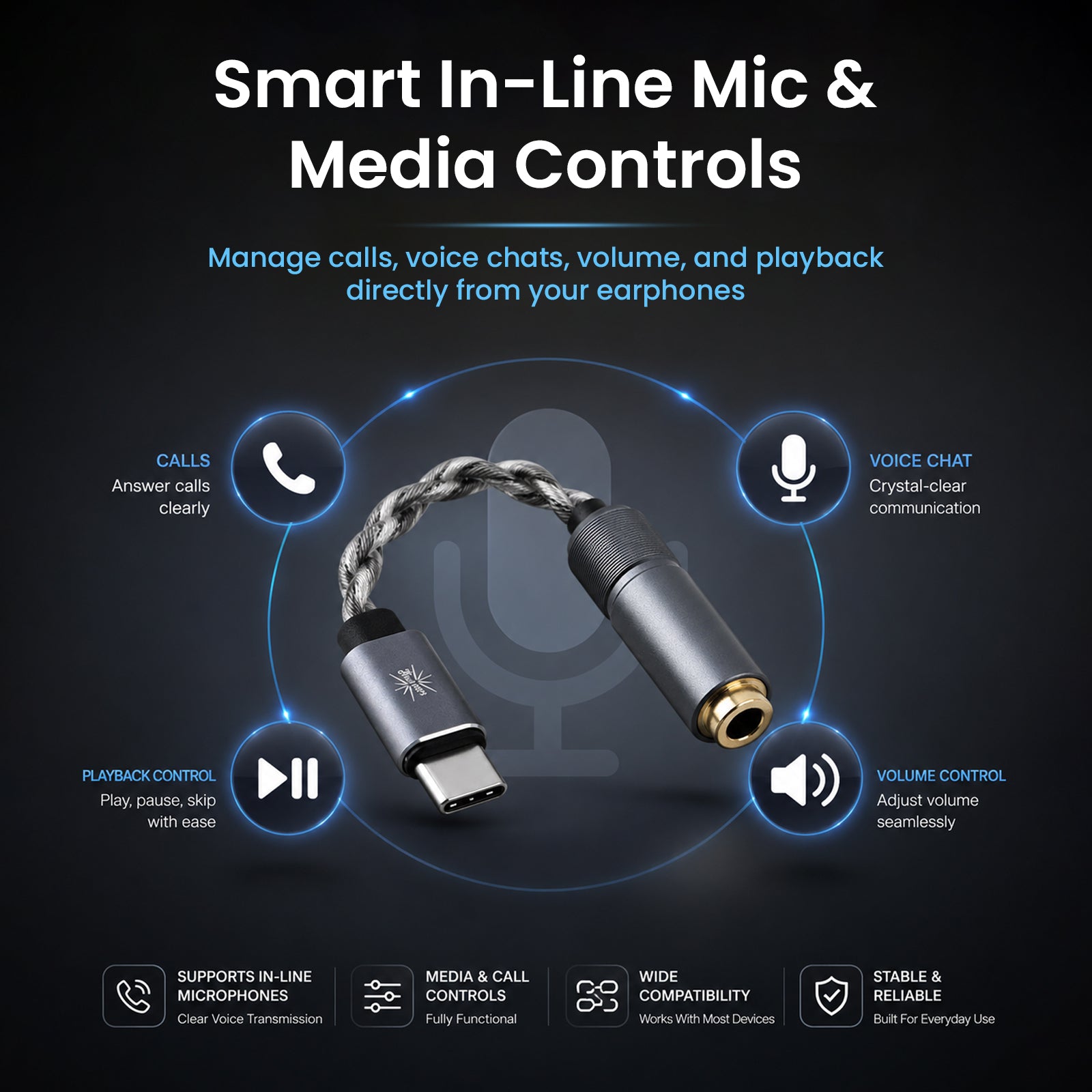 Detailed view of the Kiwi Ears AD1 Pro with features like high output power, crystal-clear voice chat, and noise floor reduction, displayed on a dark background
