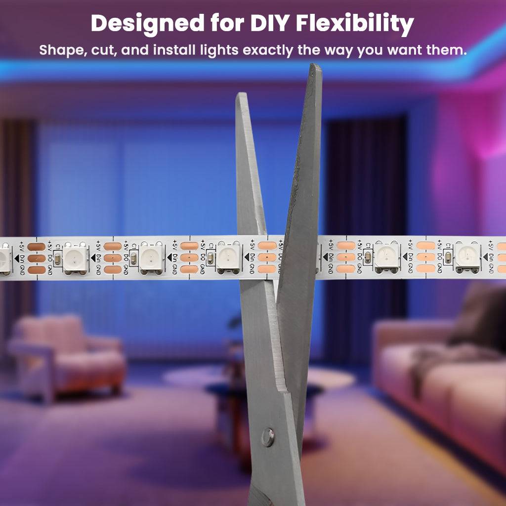 DIY-friendly RGBIC LED Strip Lights designed for easy cutting and shaping, perfect for custom home lighting projects.