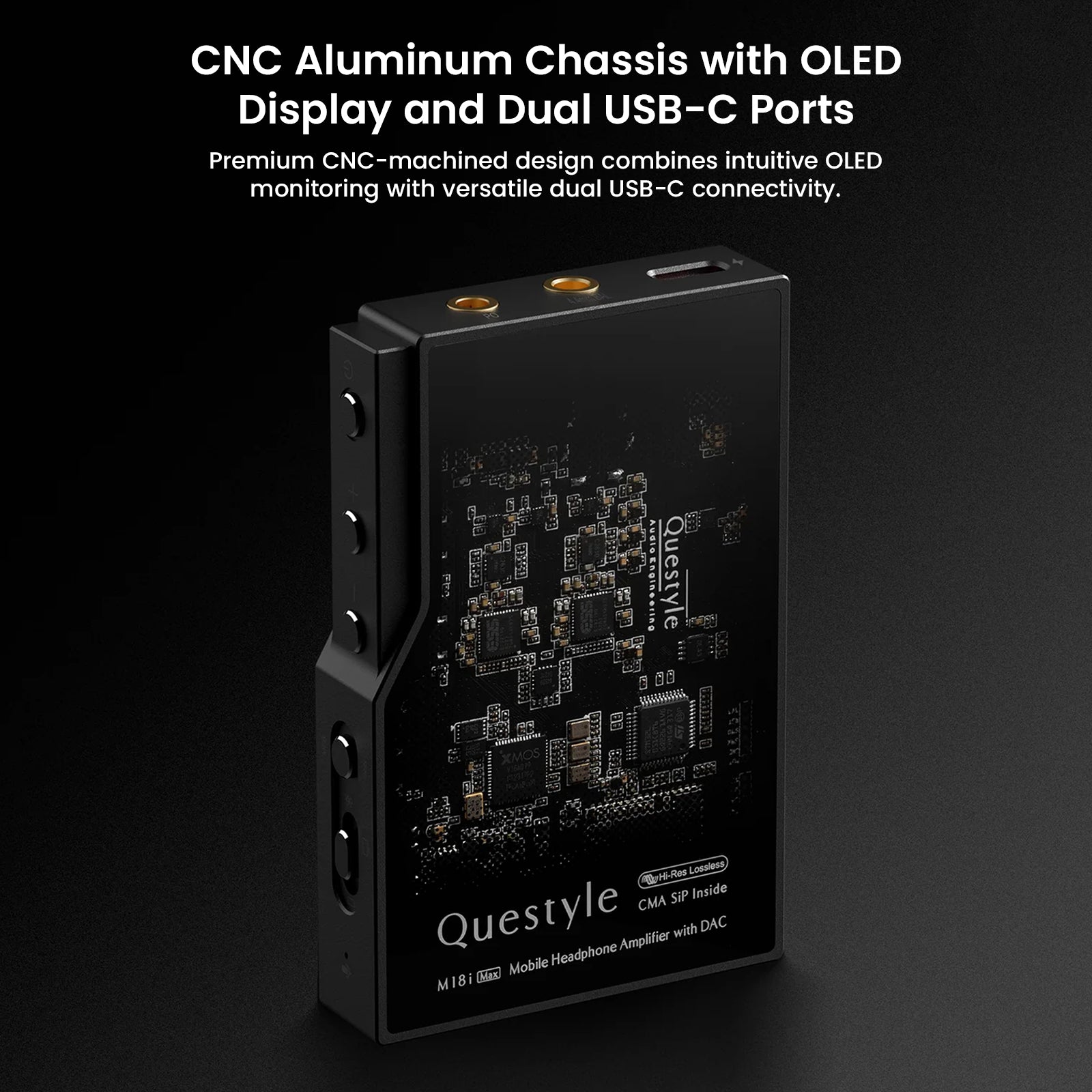 CNC aluminum chassis of Questyle M18i Max with dual USB-C ports