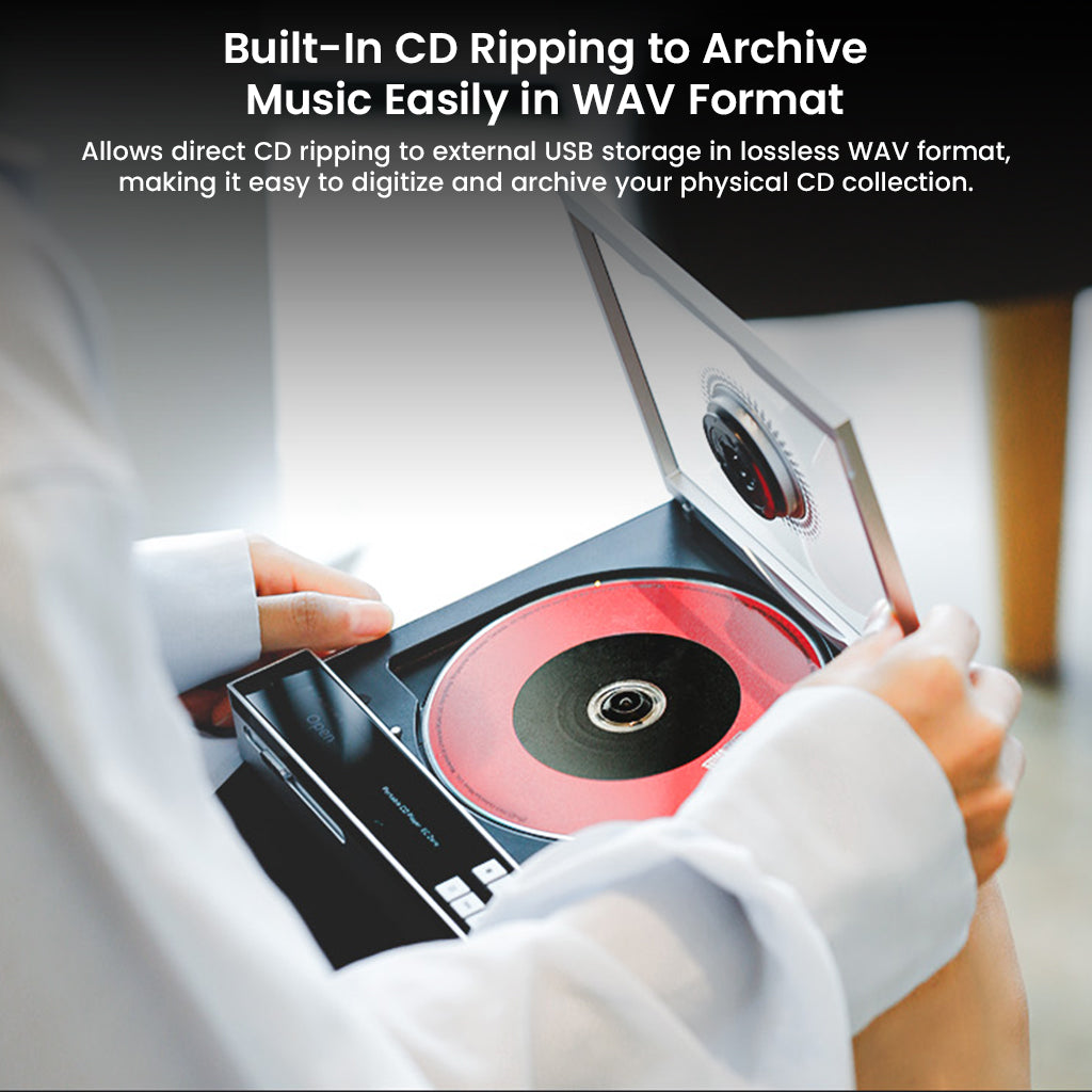 Built-in CD ripping feature with external USB storage