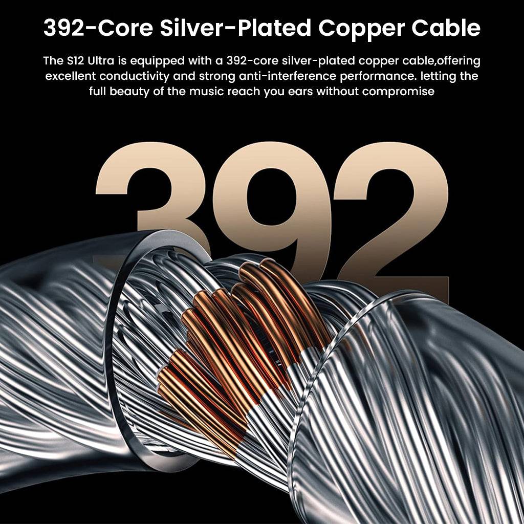 392-core silver-plated copper cable of LETSHUOER S12 Ultra IEMs, offering superior conductivity and anti-interference performance.
