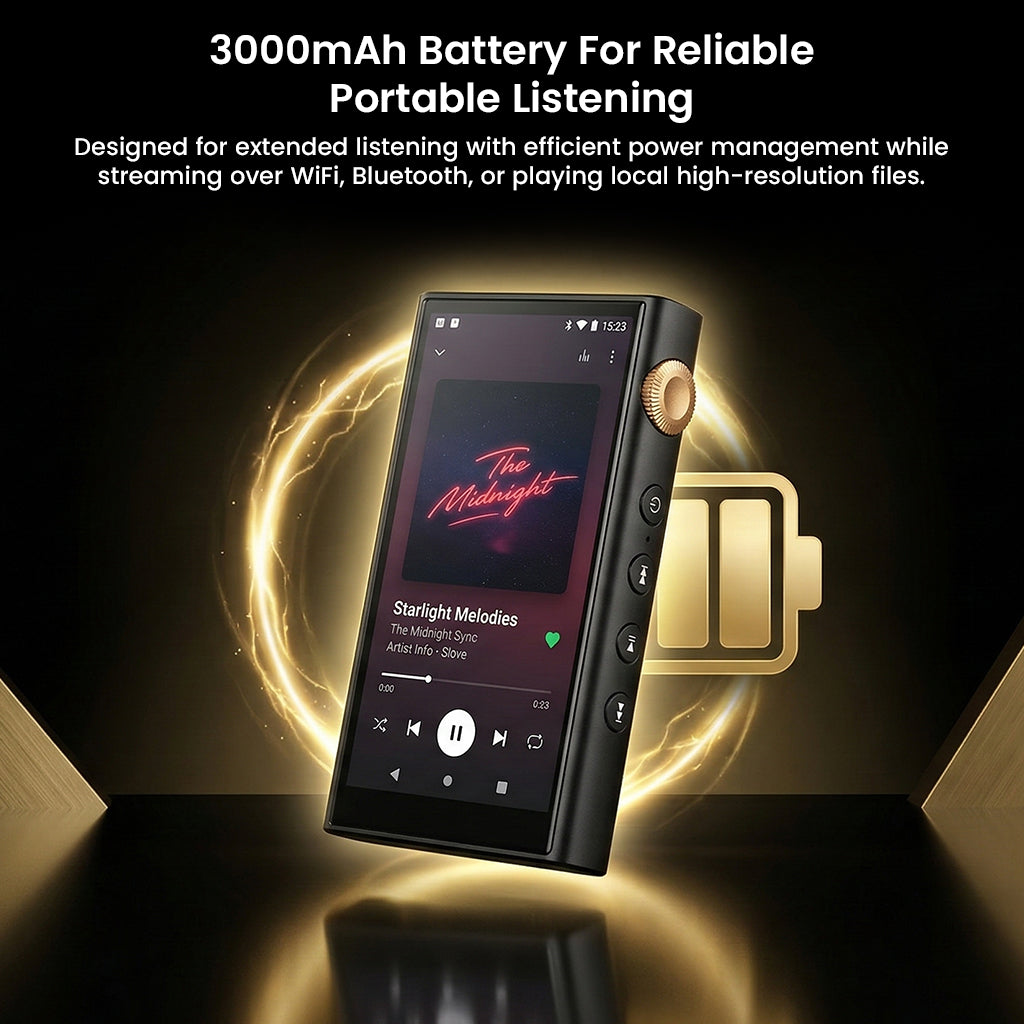 Portable digital audio player with 300mAh battery and touchscreen interface