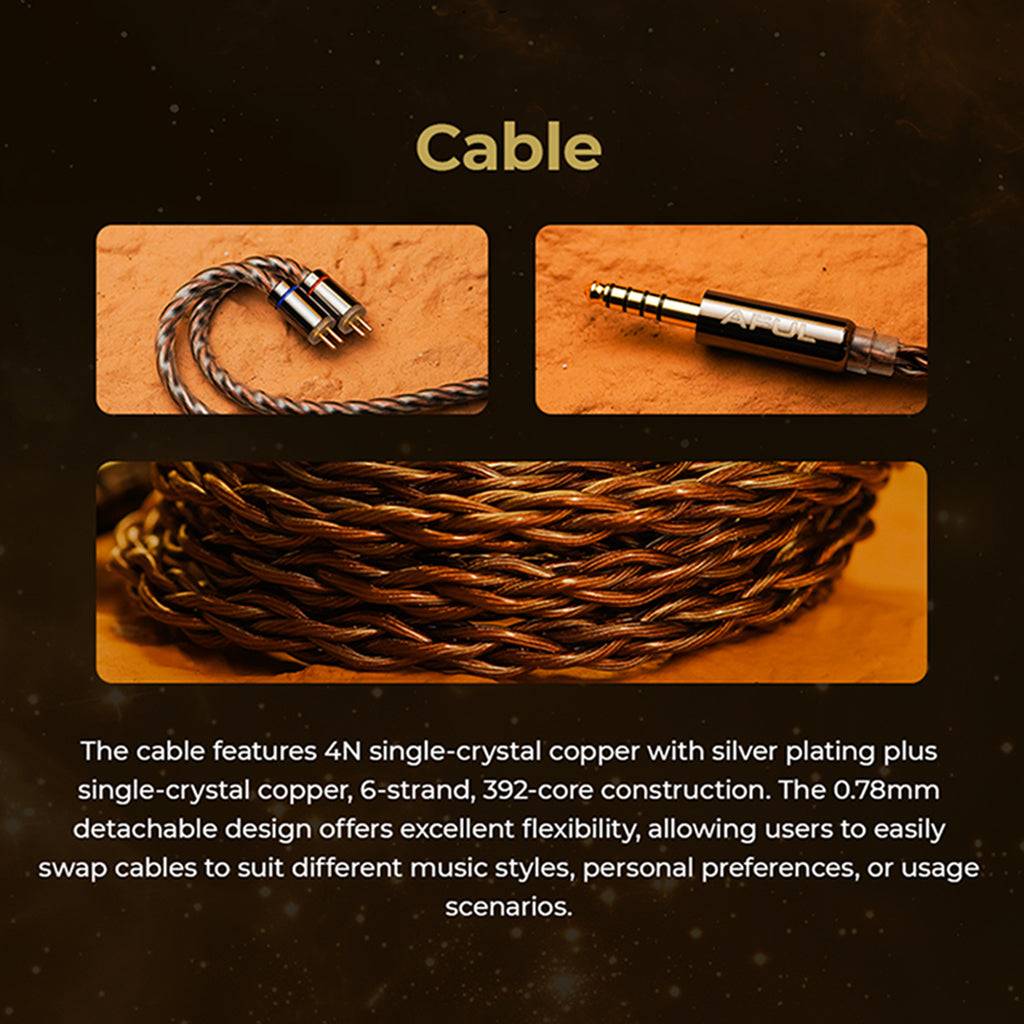 AFUL Performer 8S IEM includes high-quality detachable cable with 4N silver-plated copper and 0.78mm connectors for flexible usage.