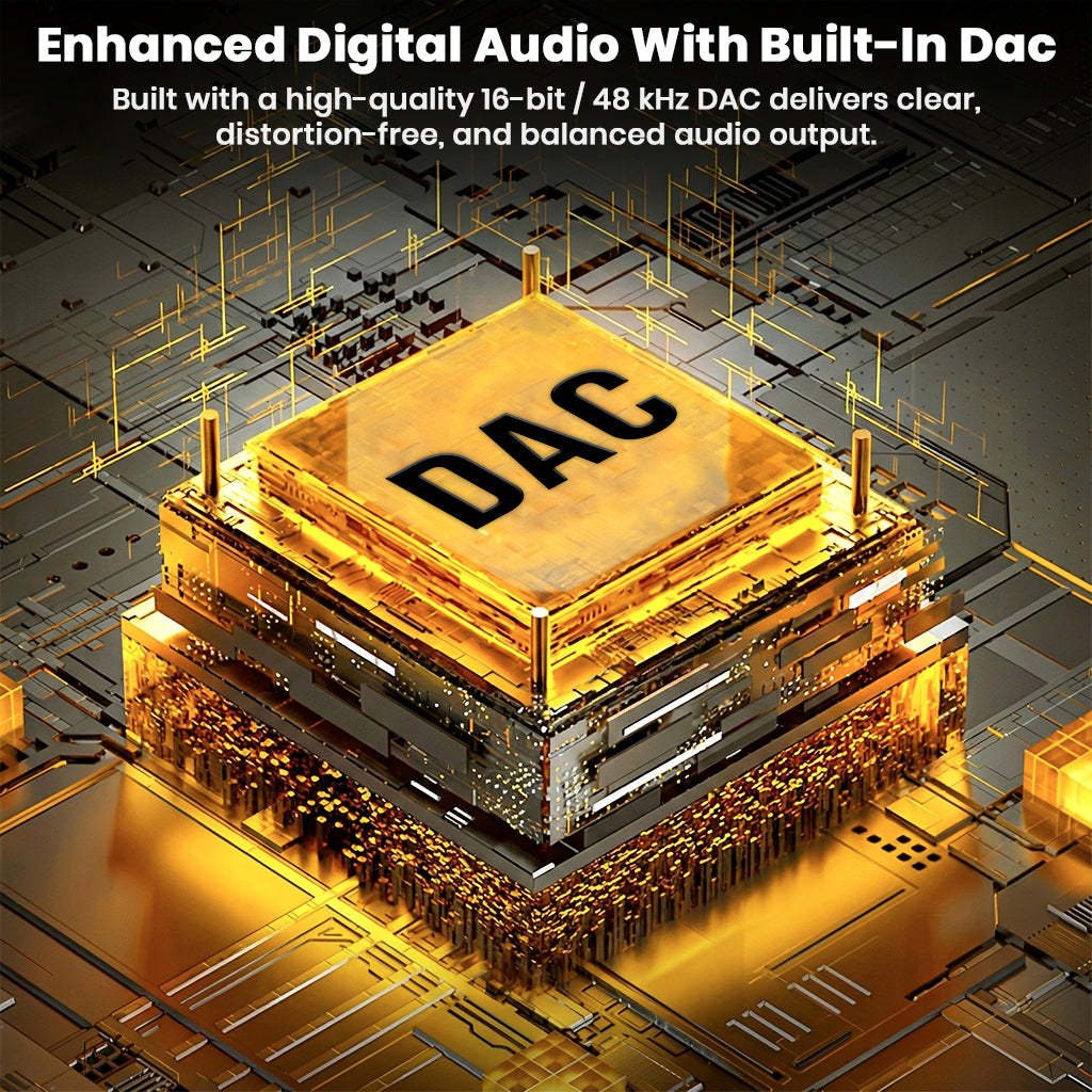 Built-in DAC chip in AUDIOCULAR D19 adapter ensures enhanced digital audio with 16-bit/48kHz clarity and balanced output.
