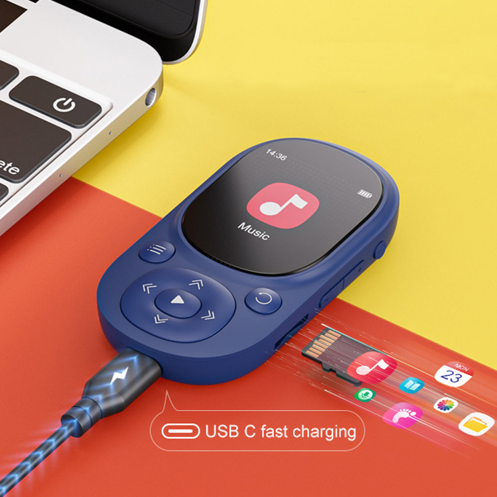 AUDIOCULAR M11 Mp3 Player button guide with labeled controls for play, pause, volume, menu, and charging port.