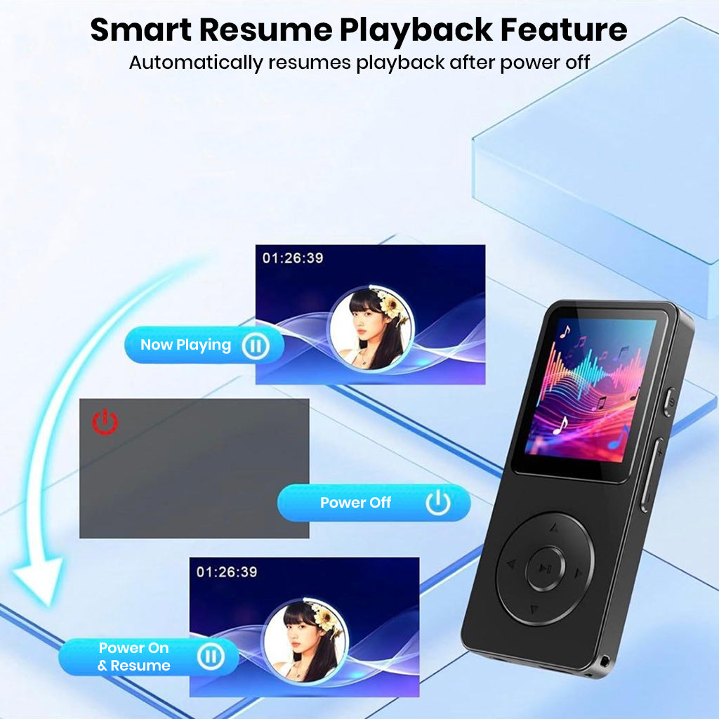 AUDIOCULAR M61 Mp3 Player with smart resume playback, automatically continues from last played position after power off.