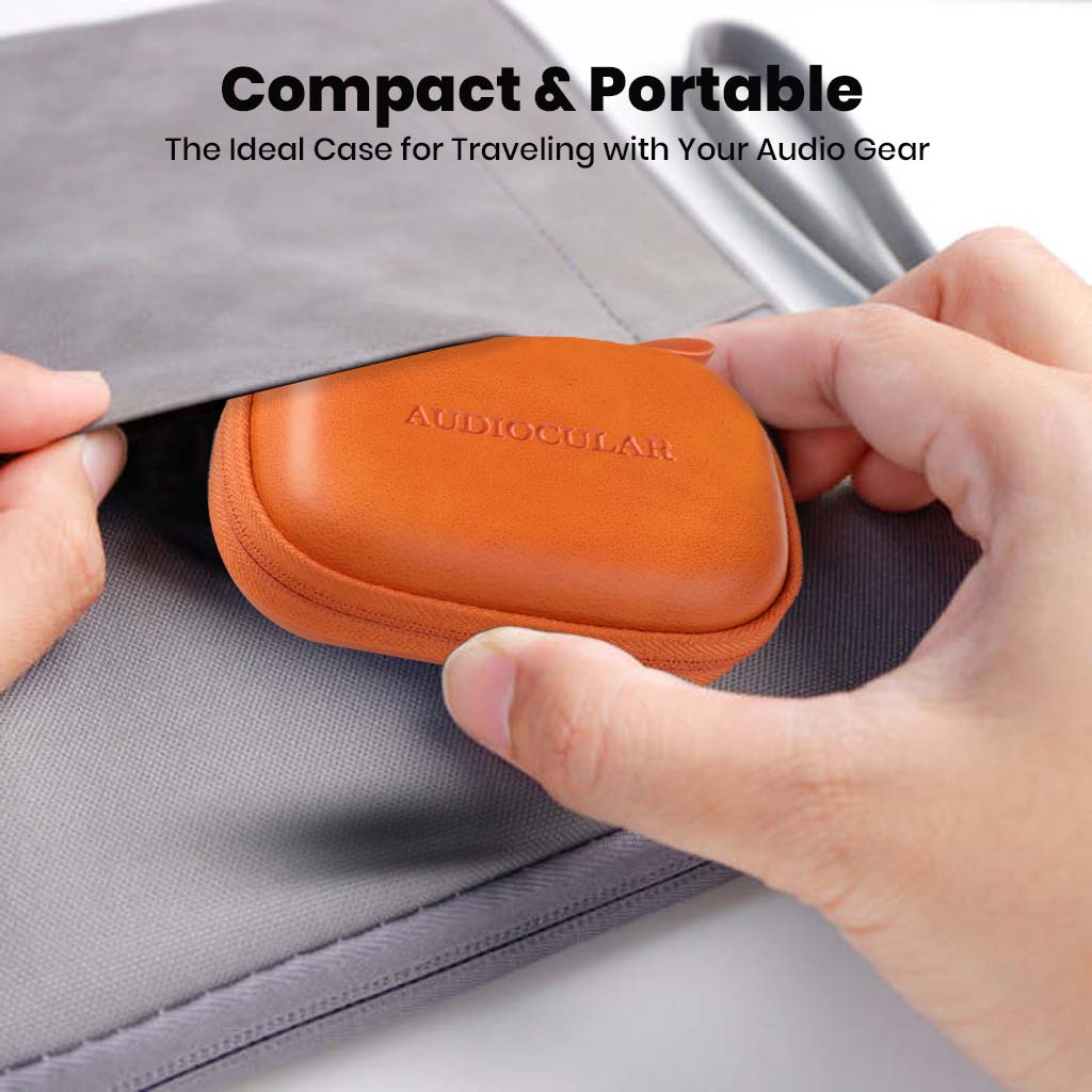 Compact and portable AUDIOCULAR Earphone Case for IEMs fits easily in bags or pockets, ideal for travel and daily use.