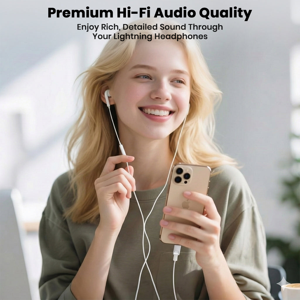 AUDIOCULAR 45W USB-C to Lightning Adapter offers premium Hi-Fi audio quality for rich, detailed sound through Lightning headphones.
