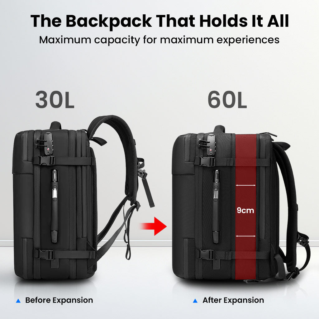 TECPHILE - JL152E Airpack Travel Vacuum Backpack Laptop Bag for Men 30-60L Expandable