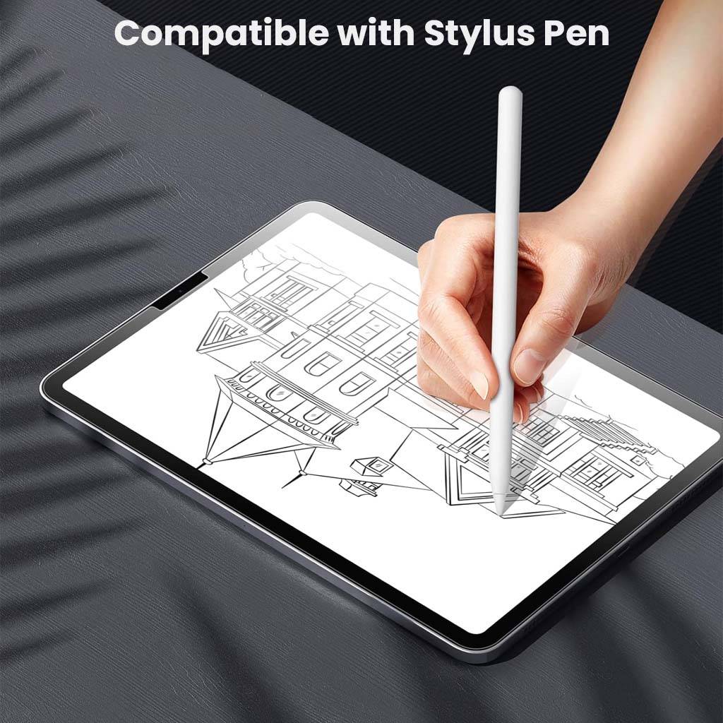 Tempered glass screen protector for iPad Air 5th/4th & Pro 11 compatible with stylus pens, ideal for drawing and note-taking.