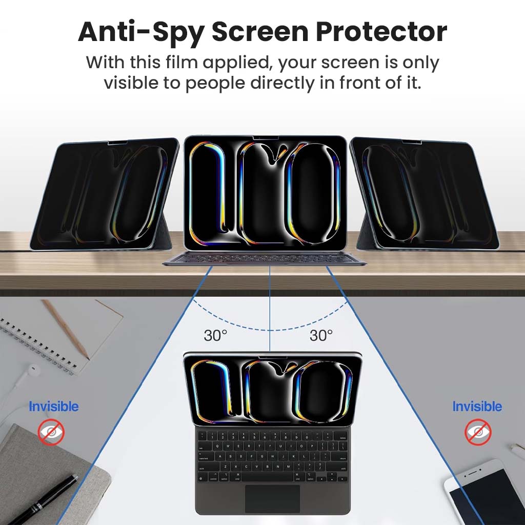 180 degree Anti spy privacy tempered glass screen protector for ipad pro m4 2024