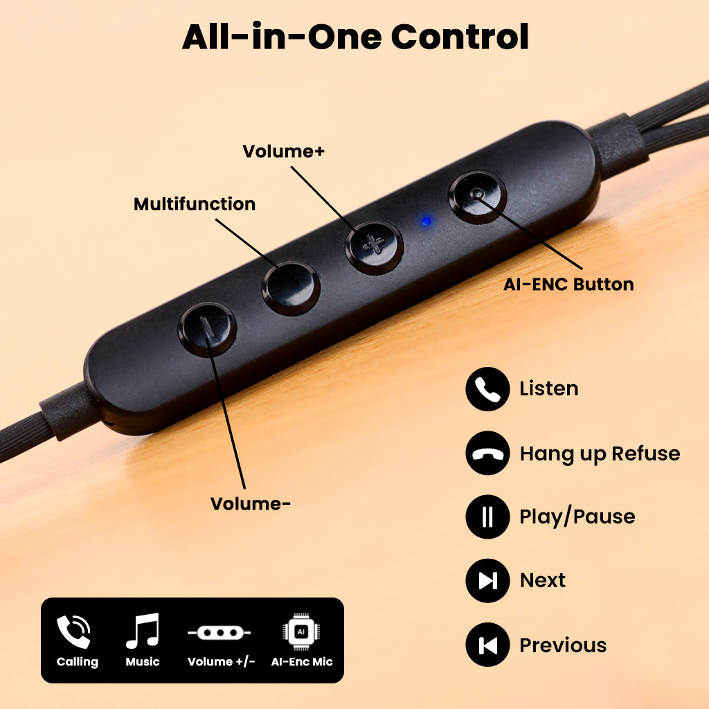 Audiocular C08 cable features multifunction buttons for volume, playback, and AI-ENC, enhancing control for IEM users.