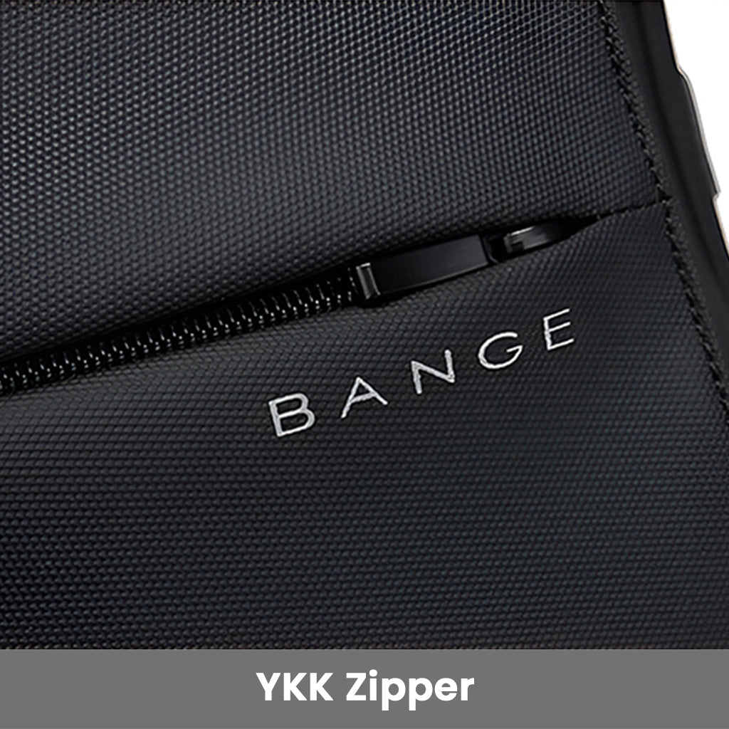 BANGE 1908 Smart Travel Backpack features durable YKK zippers for long-lasting performance and secure closure.