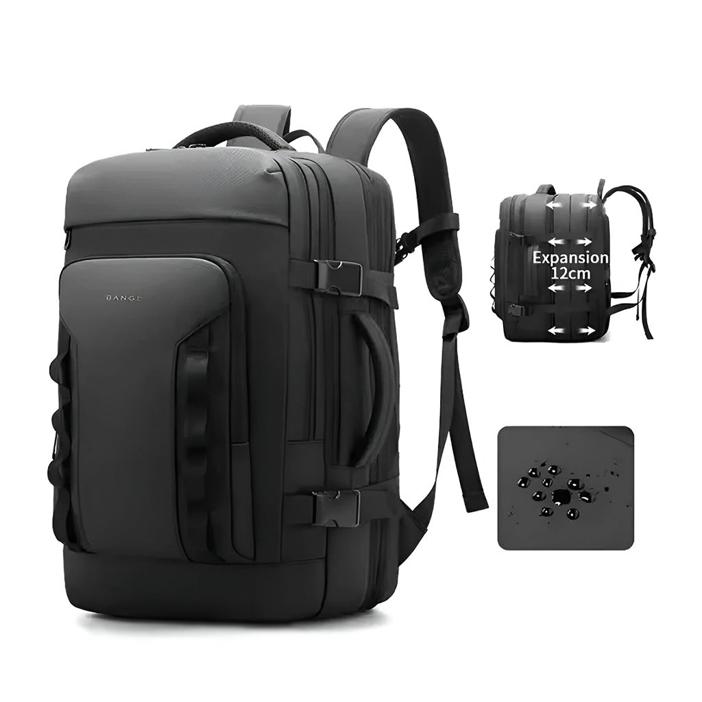 Expandable BANGE 3055 Laptop Backpack 40L with waterproof exterior and 12cm expansion feature, ideal for travel and business trips.