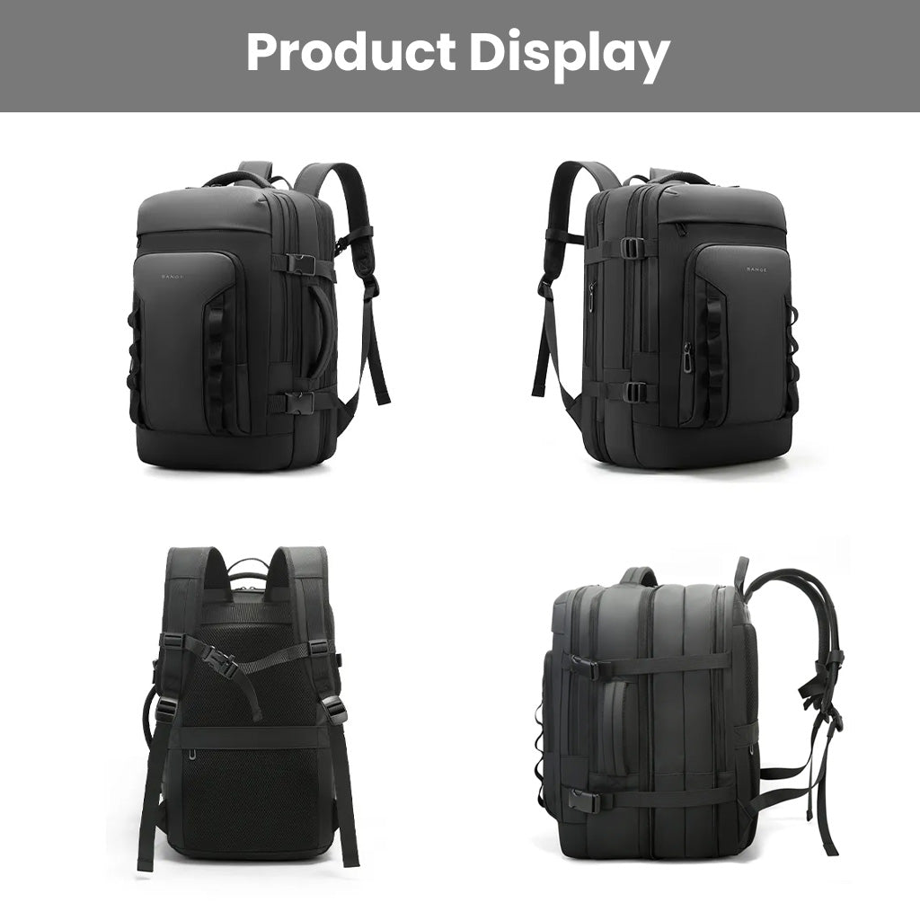 Multiple views of BANGE 3055 Laptop Backpack 40L showcasing front, side, back, and angled perspectives for detailed product display.