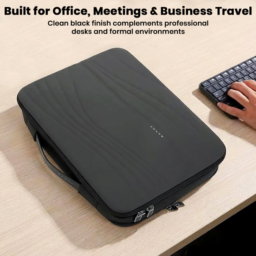 BANGE Waterproof Laptop Briefcase designed for office, meetings, and business travel with a sleek black finish for professionals.