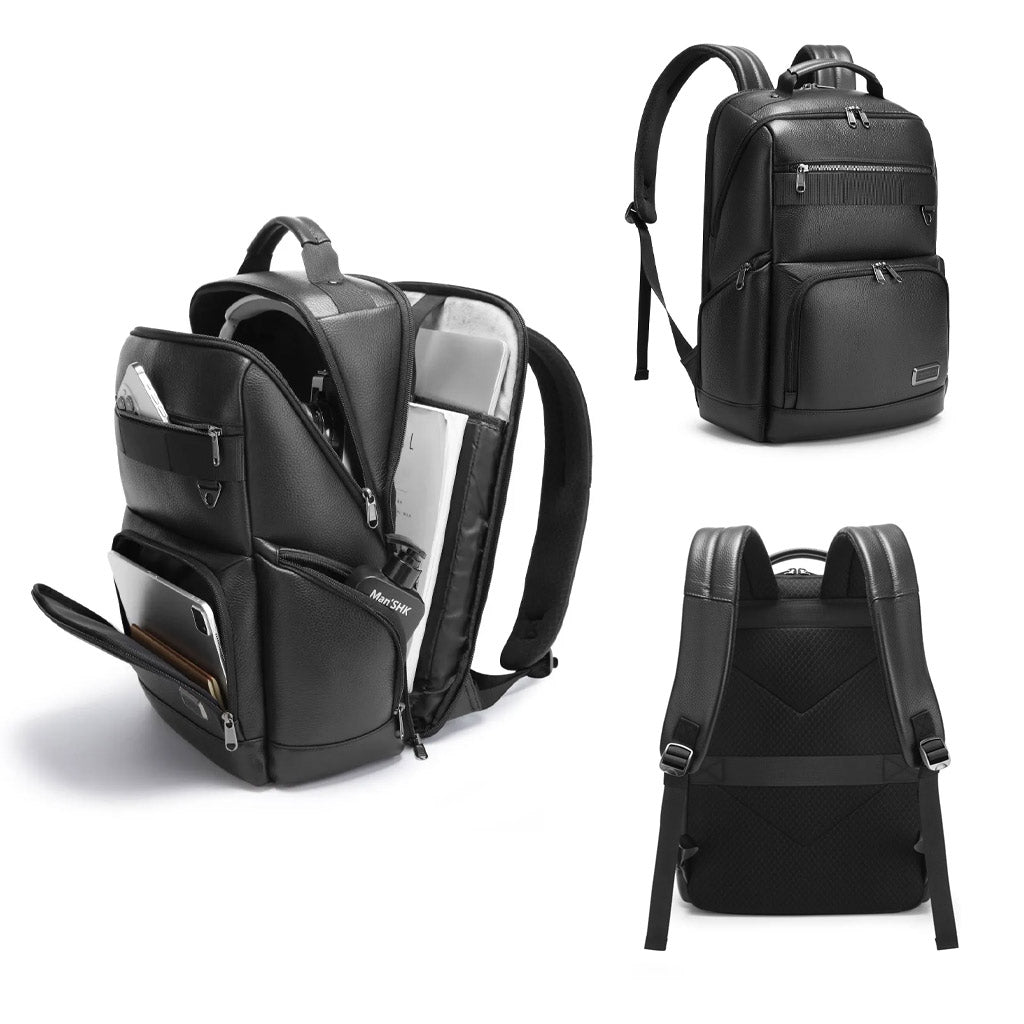 Bange 6627 Genuine Leather Backpack 18L Fit for 15.6'' Laptop all side view