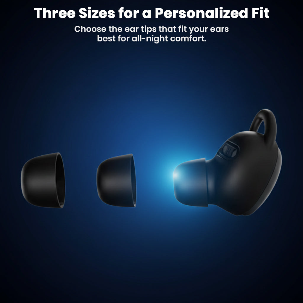 Three sizes of ear tips for CCA-Sleep TWS earbuds shown for personalized fit and maximum comfort during sleep.