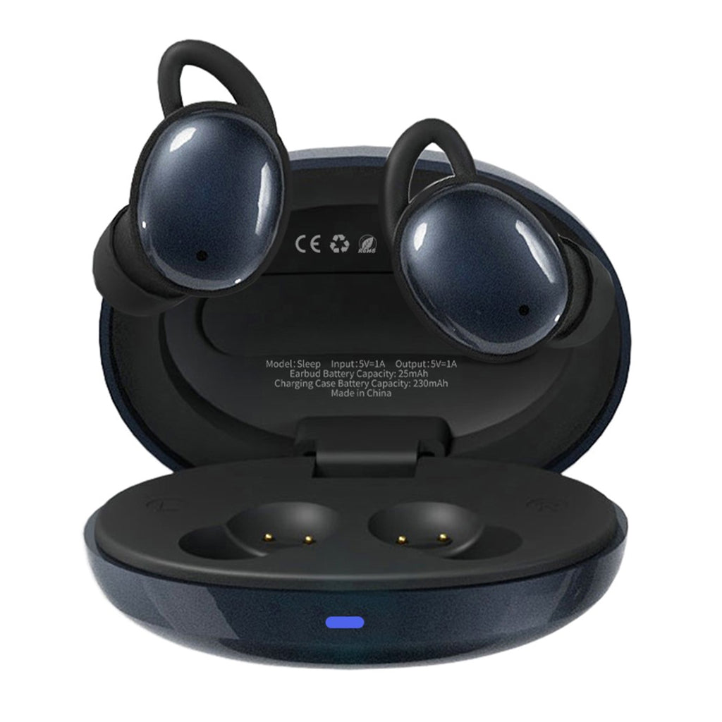Black CCA- Sleep 6mm Dynamic Driver Smart ANC Bluetooth 5.4 TWS earbuds in open charging case, highlighting sleek finish and portable charging solution.