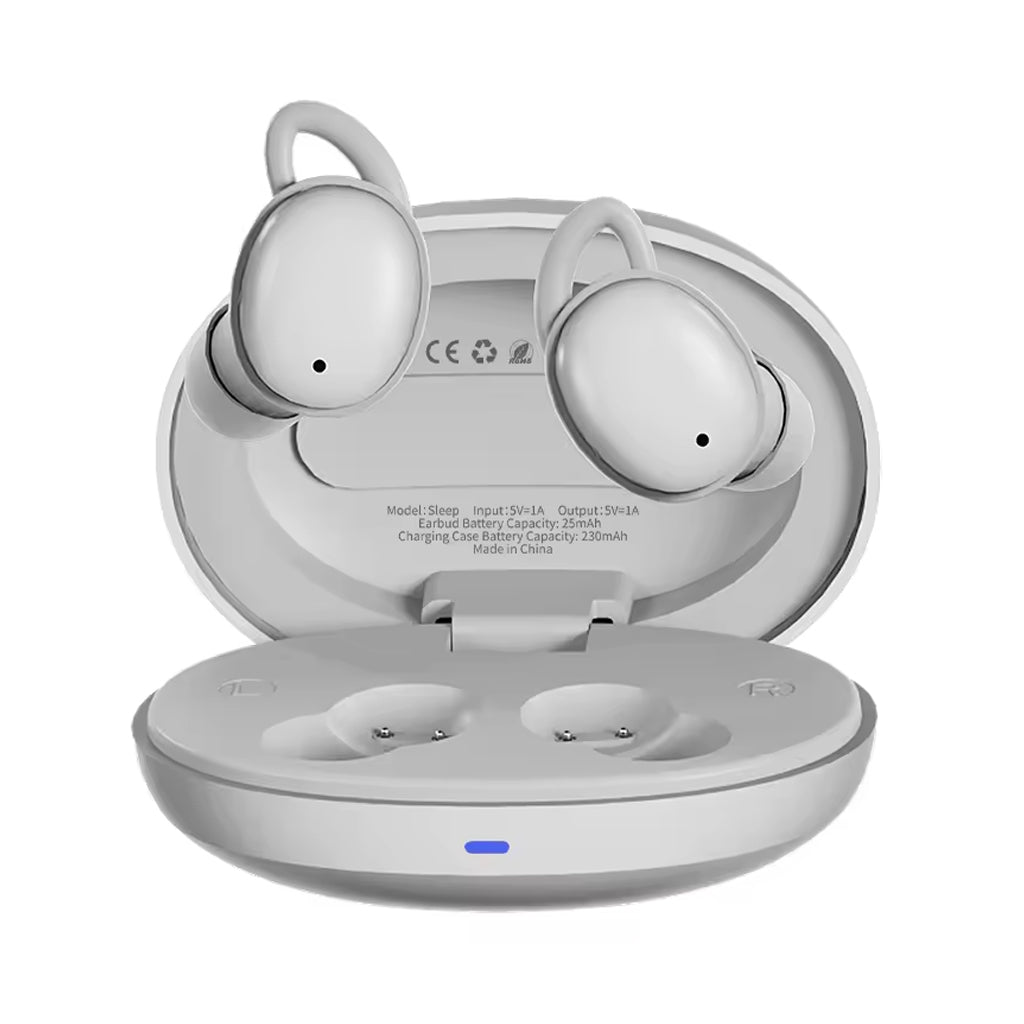 White CCA- Sleep 6mm Dynamic Driver Smart ANC Bluetooth 5.4 TWS earbuds in open charging case, featuring ergonomic design and compact storage.