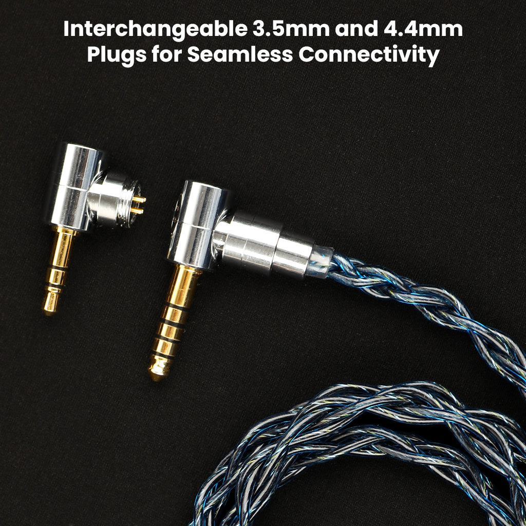 AUDIOCULAR C10 upgrade cable with interchangeable 3.5mm and 4.4mm plugs for seamless connectivity across audio devices.