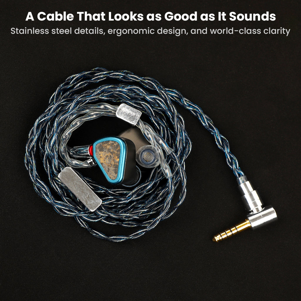 AUDIOCULAR C10 cable with ergonomic design, stainless steel details, and premium clarity for audiophiles who value both form and function.