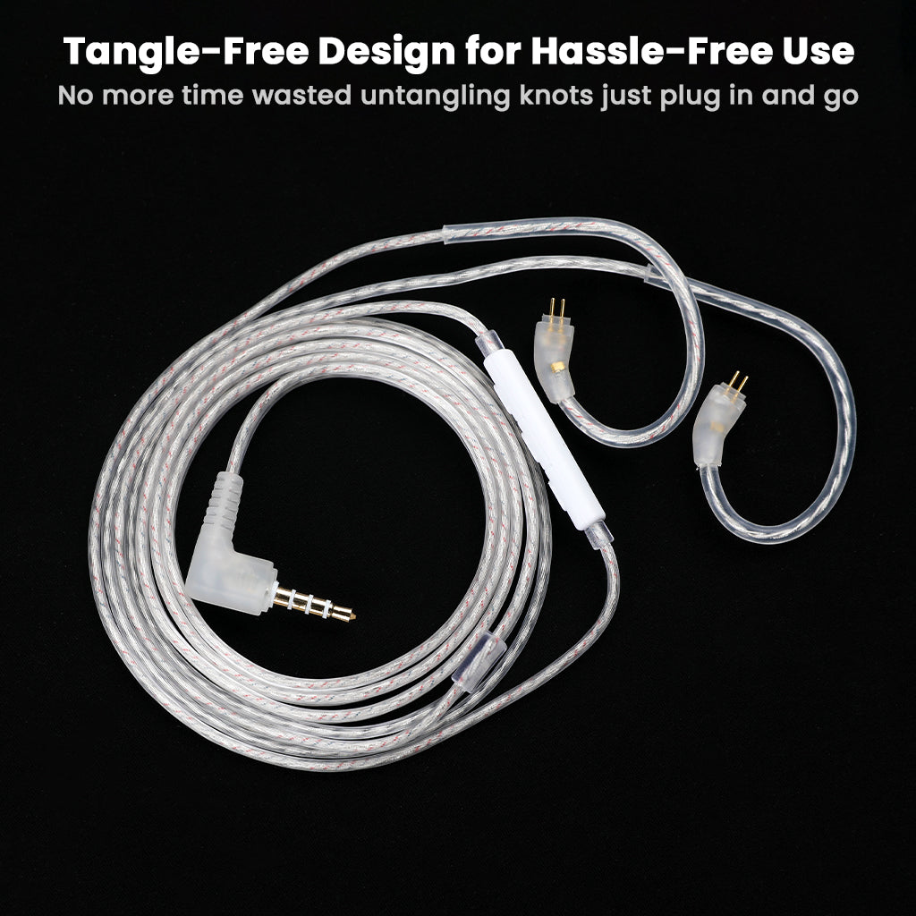 Tangle-free AUDIOCULAR - RC2 IEM Replacement Cable in silver, coiled neatly for easy storage and quick use without knots.