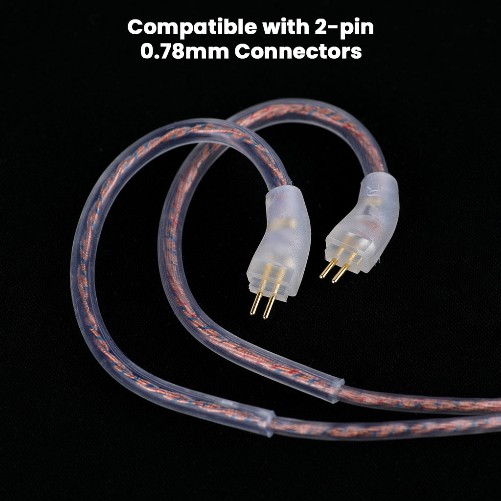 2-pin 0.78mm connectors on copper AUDIOCULAR - RC2 IEM Replacement Cable ensure secure fit with most IEMs.