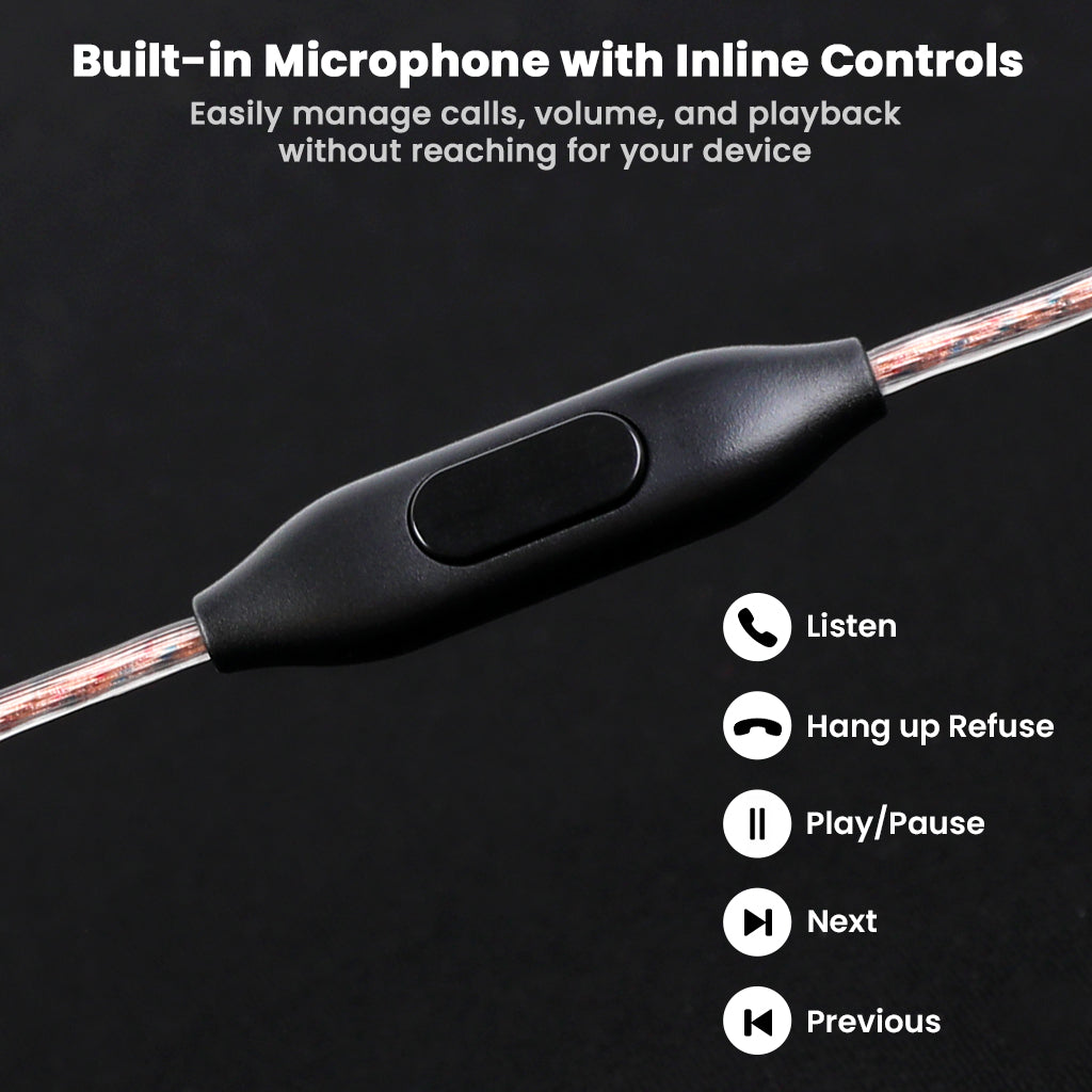 Inline mic and control button on copper AUDIOCULAR - RC2 IEM Replacement Cable for hands-free calls and media control.
