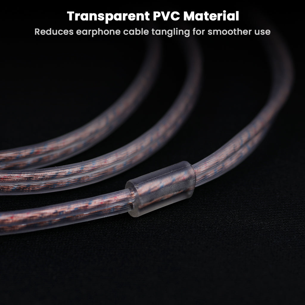 Transparent PVC material on AUDIOCULAR RC4 cable reduces tangling and adds durability for smoother daily use with KZ IEMs.