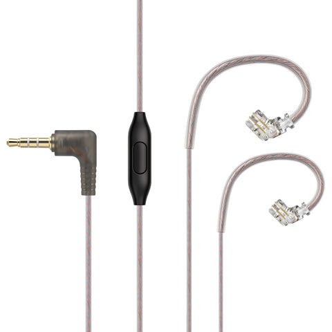 AUDIOCULAR - RC4 Copper-Plated Replacement Cable for KZ IEMs with 3.5mm gold-plated plug, inline mic, and dual 2-pin connectors for audio clarity.