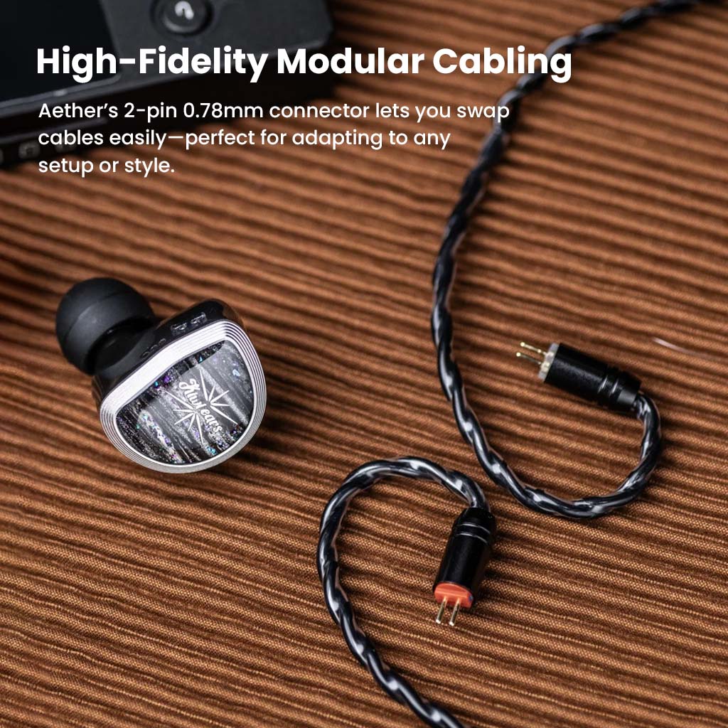 Kiwiears Aether IEM Black NoMic 3.5MM REPLACEABLE CABLE