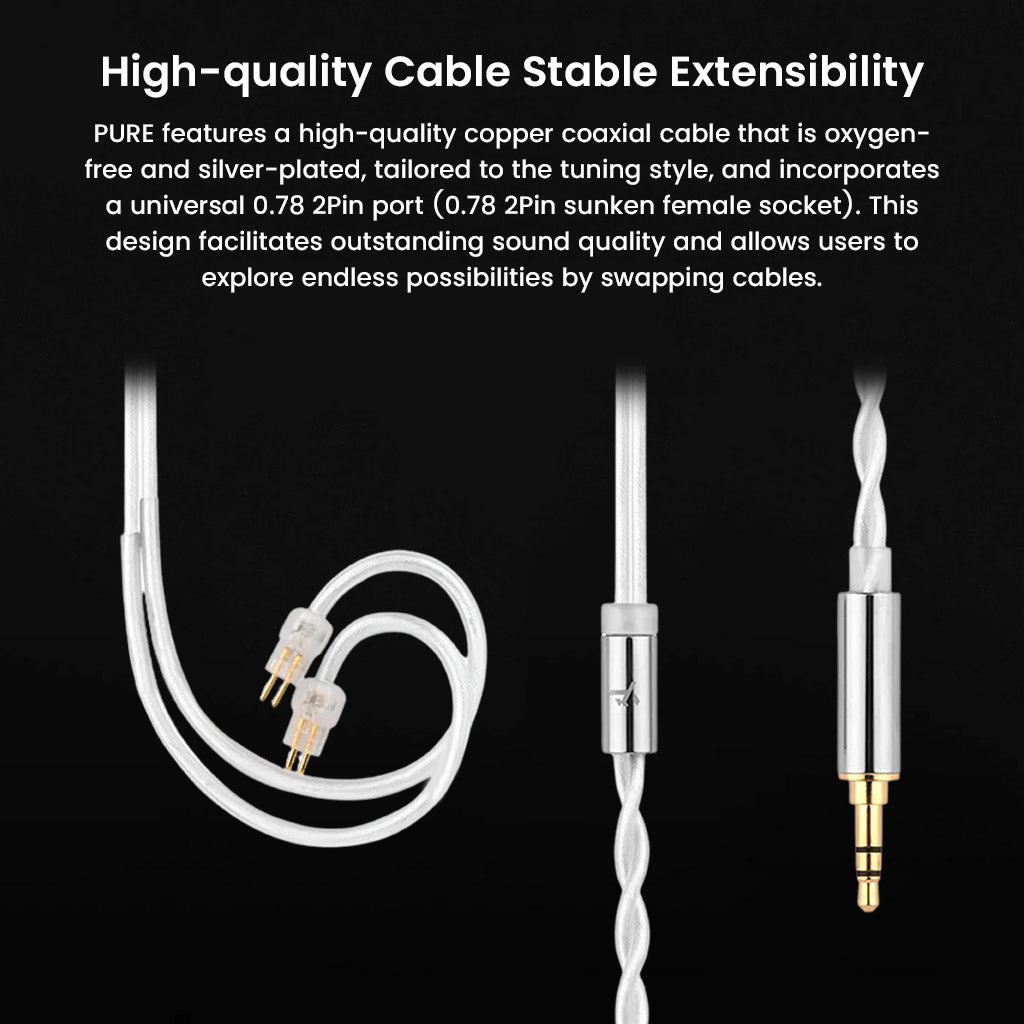 TRUTHEAR IEM - Hybrid Driver Performance | 1DD + 3BA Setup with oxygen-free copper coaxial cable and 0.78mm 2Pin connector for stable audio and customization.