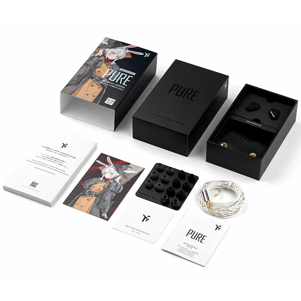 TRUTHEAR IEM - Hybrid Driver Performance | 1DD + 3BA Setup full unboxing with ear tips, cable, manuals, and accessories neatly arranged.