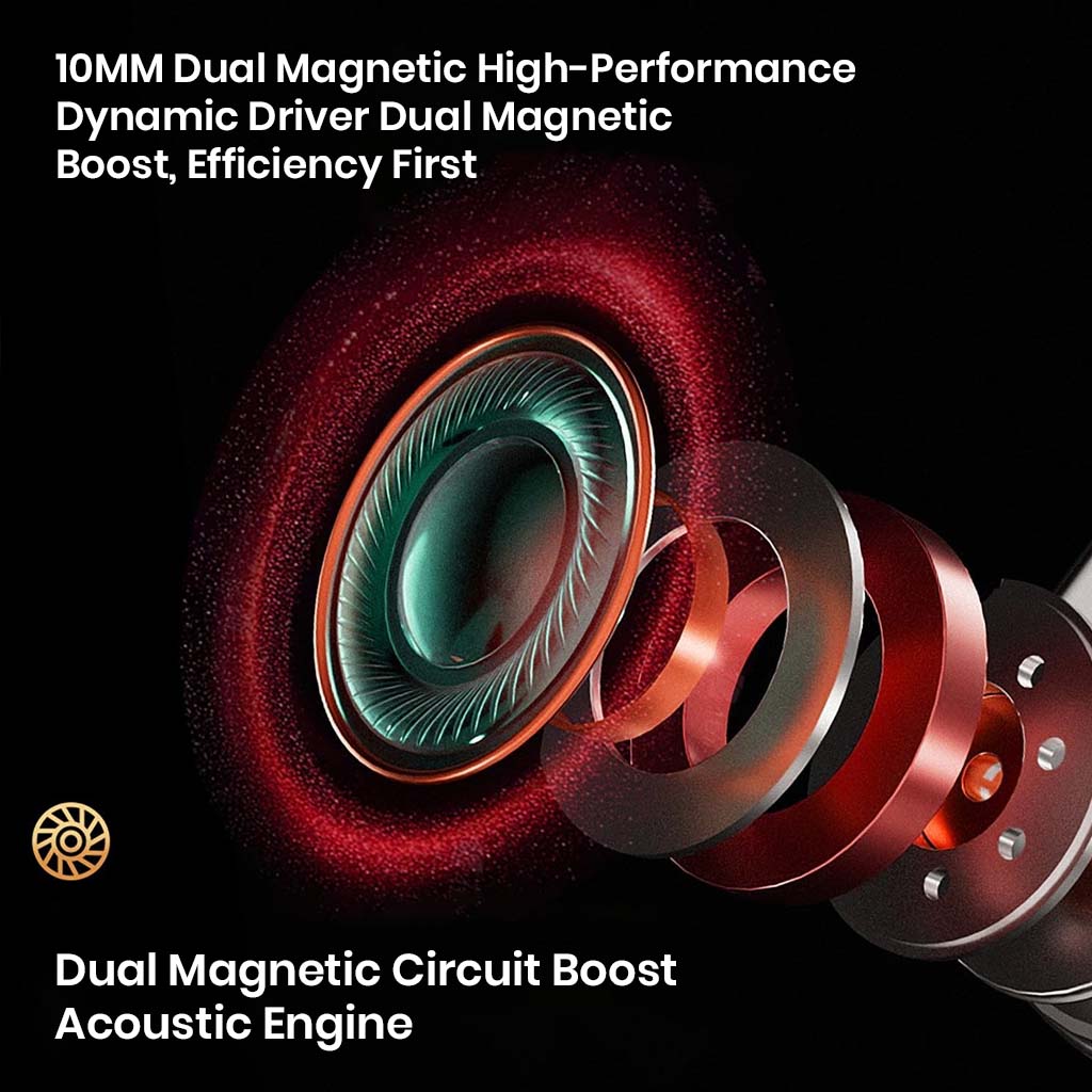 Close-up of 10mm dual magnetic dynamic driver in CCA Phoenix IEM for high-efficiency audio performance.