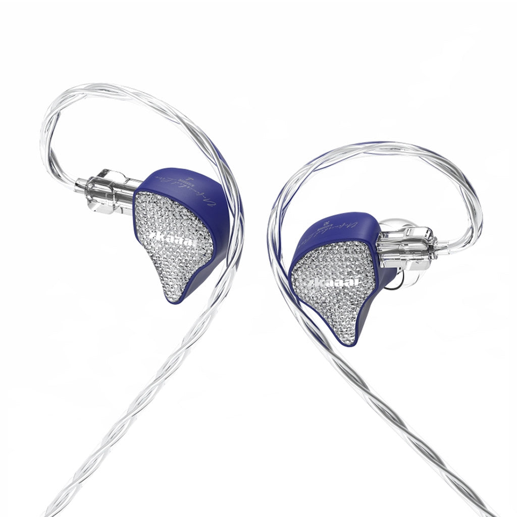 EarAcoustic X Zkaaai Cipher 10mm dynamic driver in-ear monitors with nano-crystal ceramic faceplates and silver braided cables.