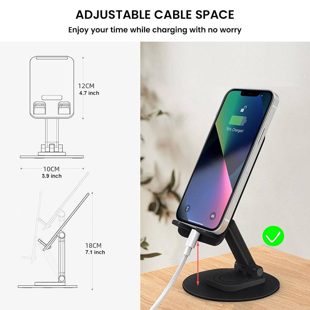 TECPHILE Snap Mount with adjustable cable space allows convenient phone charging while mounted on the stand.