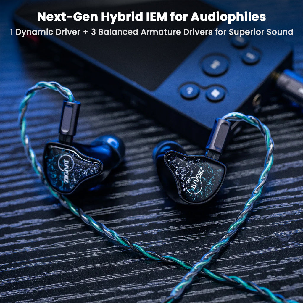 Next-gen ZiiGaat x Hangout Audio Odyssey 2 hybrid IEMs with 1DD + 3BA driver setup for superior sound quality and immersive listening experience.