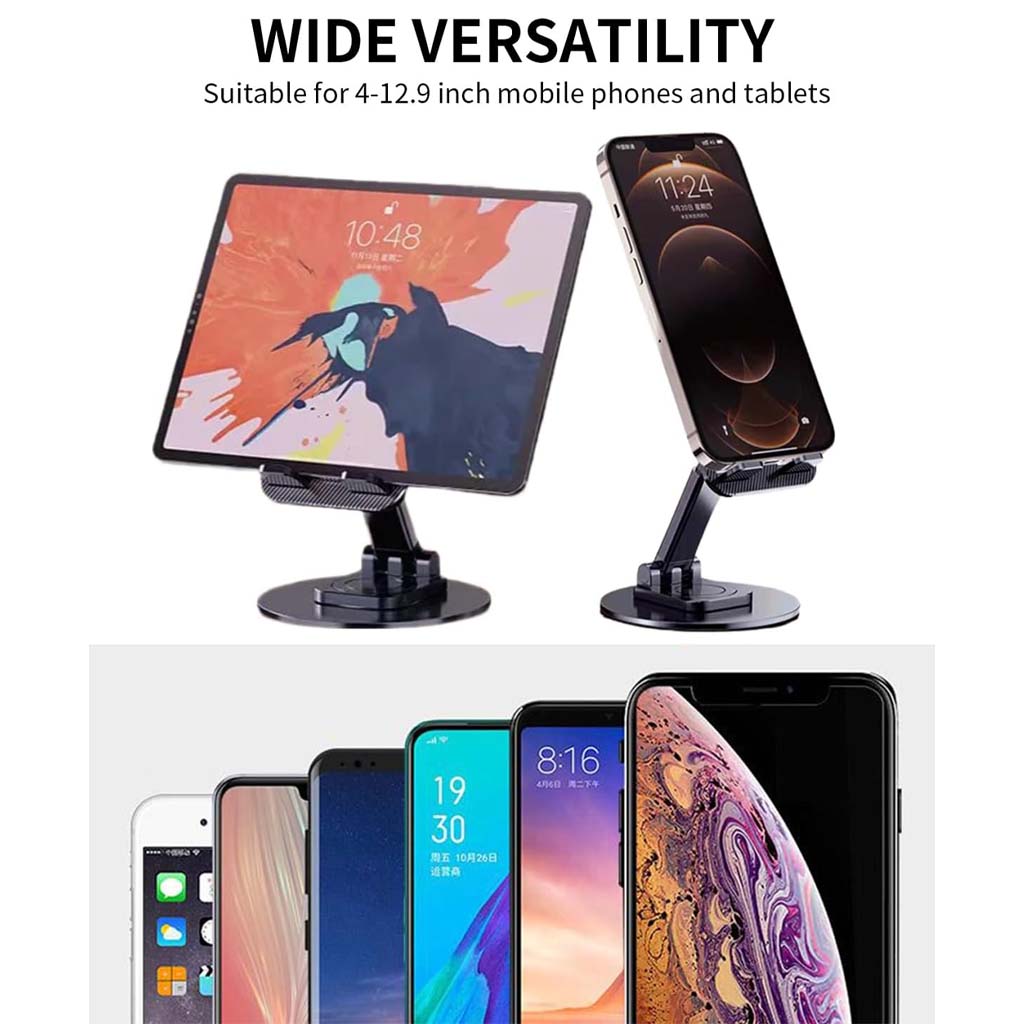 TECPHILE Aerogrip stand supports a wide range of devices from 4 to 12.9 inches, including smartphones and tablets.