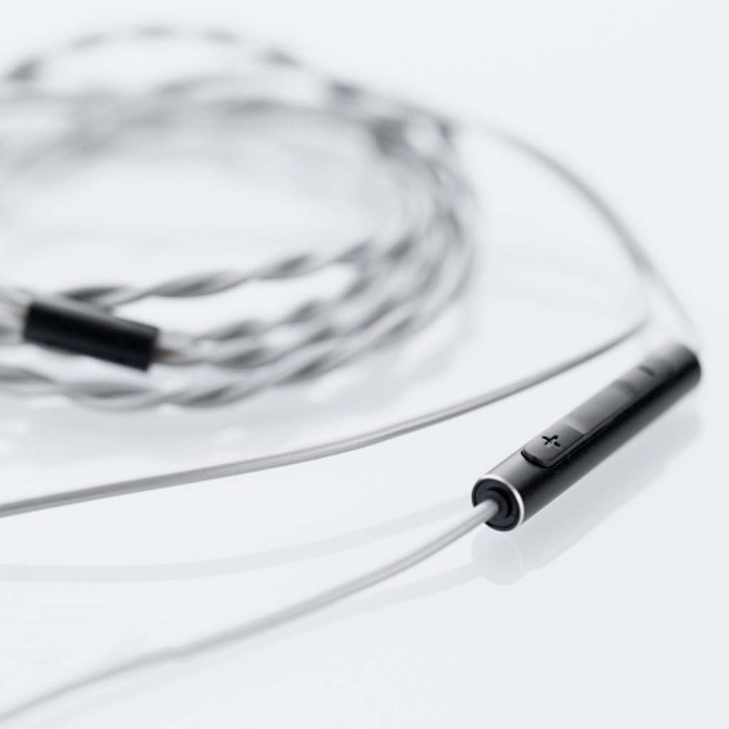Detailed view of MOONDROP Chu 2 DSP cable's inline control and twisted wire design, built for durability and premium audio.